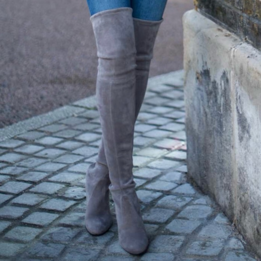Stuart Weitzman Highland Suede Over-the-Knee Boots Gray Size 7.5